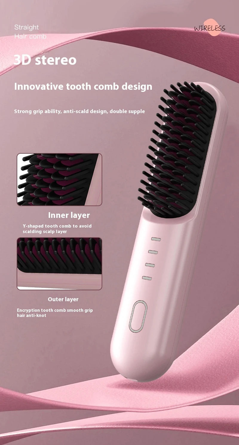Cordless Ionic Hair Straightening Brush for Fast Styling