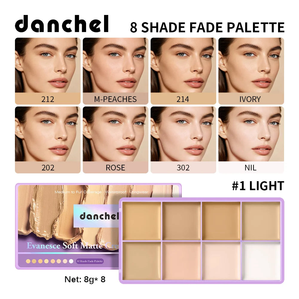 8-Shade Waterproof Cream Concealer Palette for Full Coverage