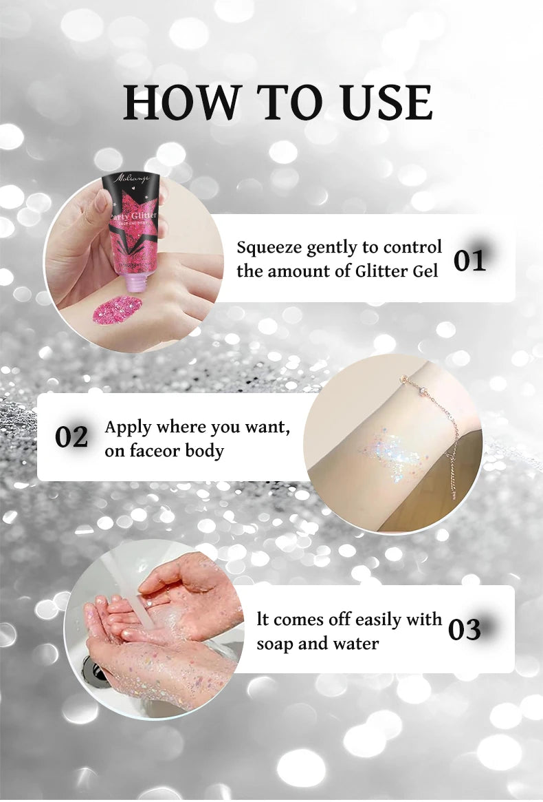 Molianji Glitter Gel Face and Body Shimmer Makeup for Parties