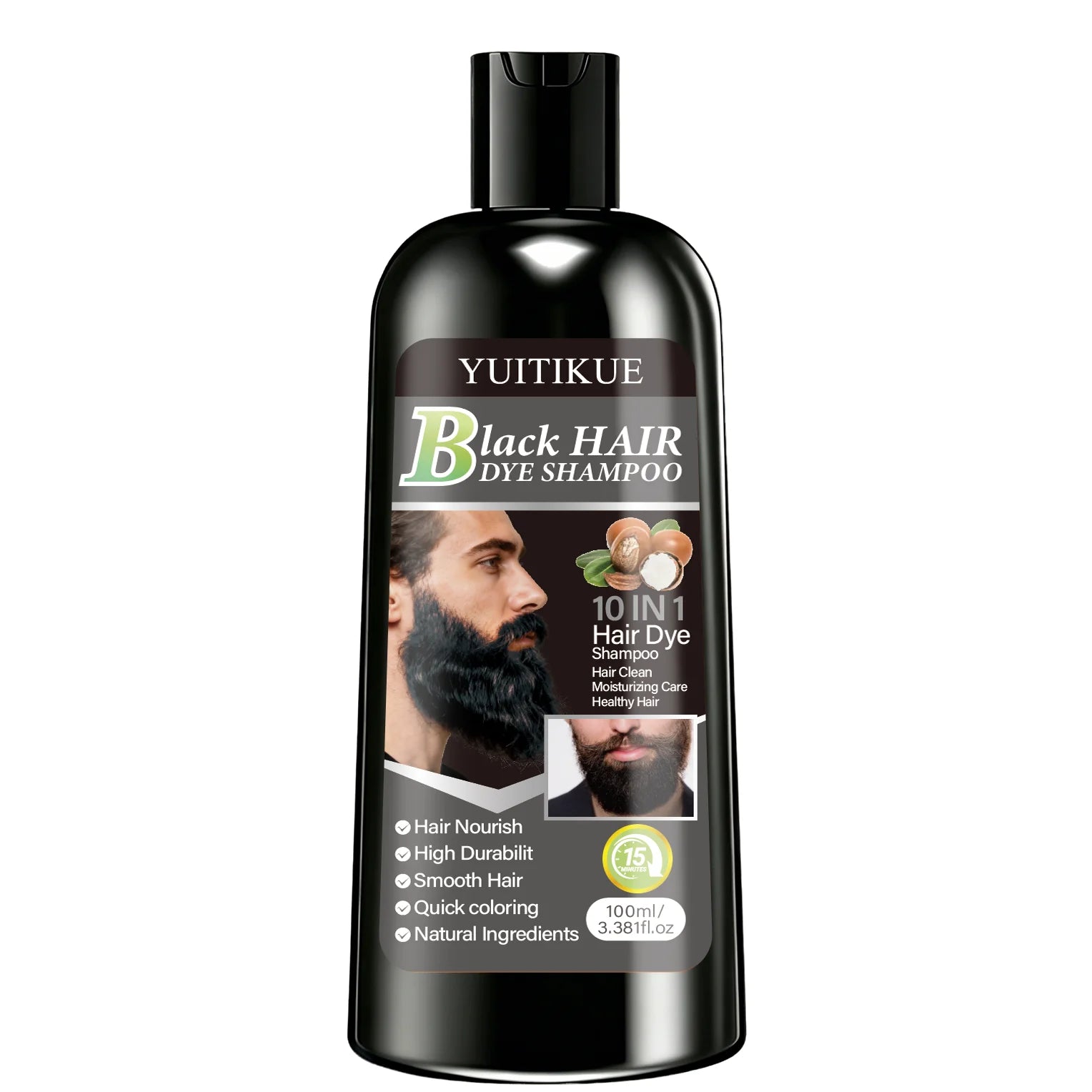 100ml Black Hair Dye Shampoo 10-in-1 Natural Nourishing Coloring - 19
