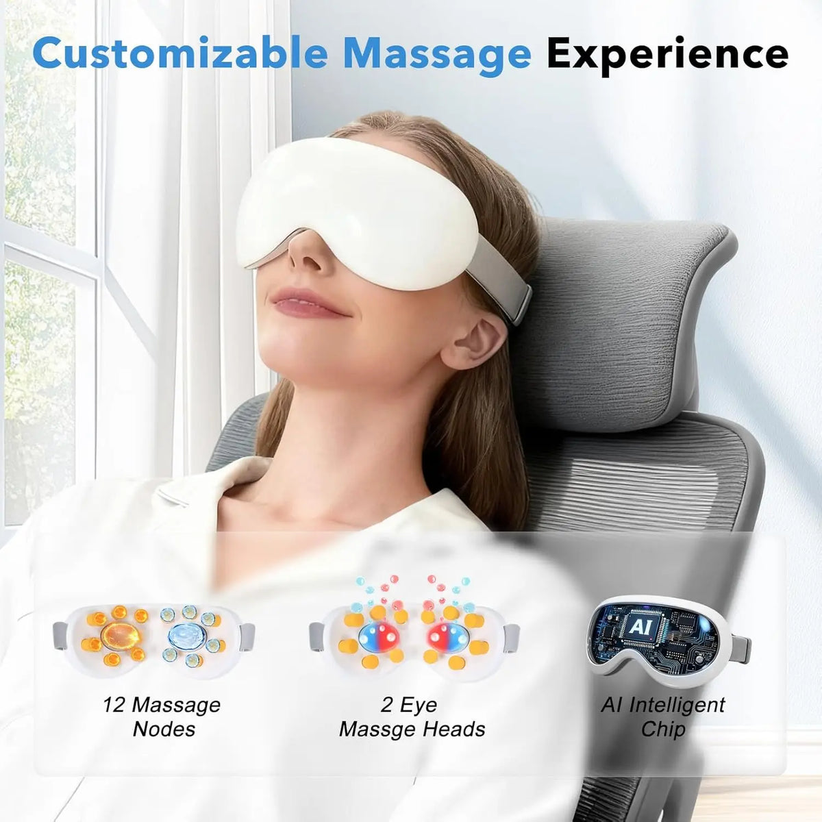 Smart Eye Massager with Cooling and Vibration for Eye Strain Relief