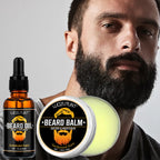 Beard Grooming Kit Sandalwood Beard Oil Balm and Black Shampoo Soap