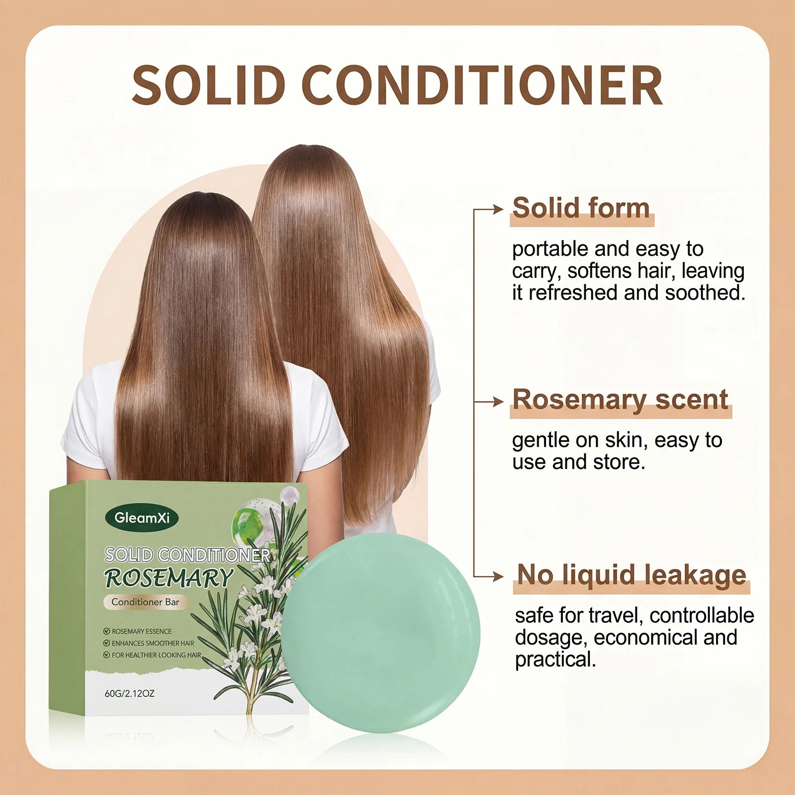Rosemary Solid Hair Conditioner Bar 60g Natural Repairing Anti Frizz - 5