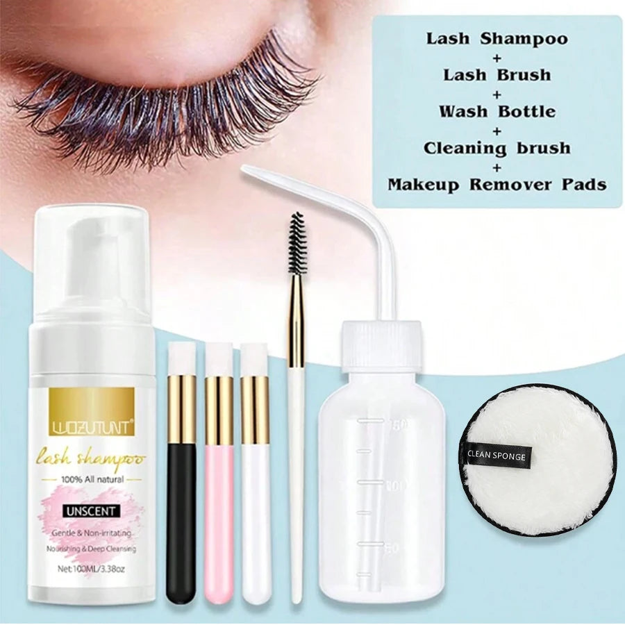 100ml Eyelash Extension Shampoo Foam Cleanser with Cleaning Tool Kit
