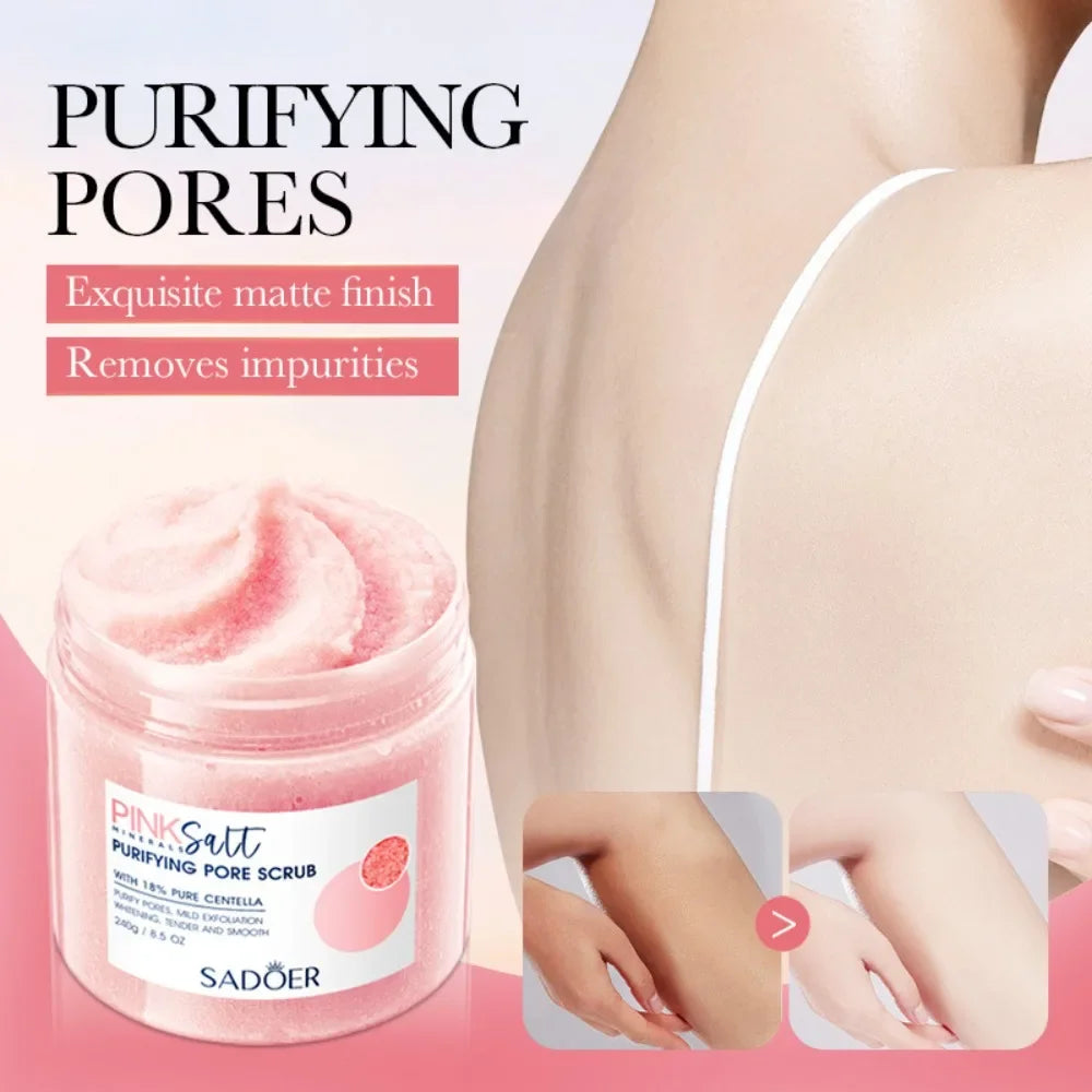 Sadoer Pink Himalayan Salt Body Scrub Exfoliating Pore Cleanser 240g - 2