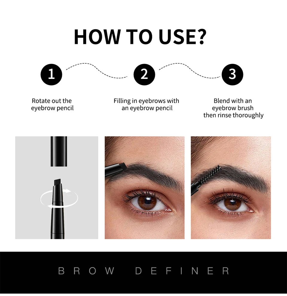 Waterproof Triangular Eyebrow Pencil with Grooming Brush