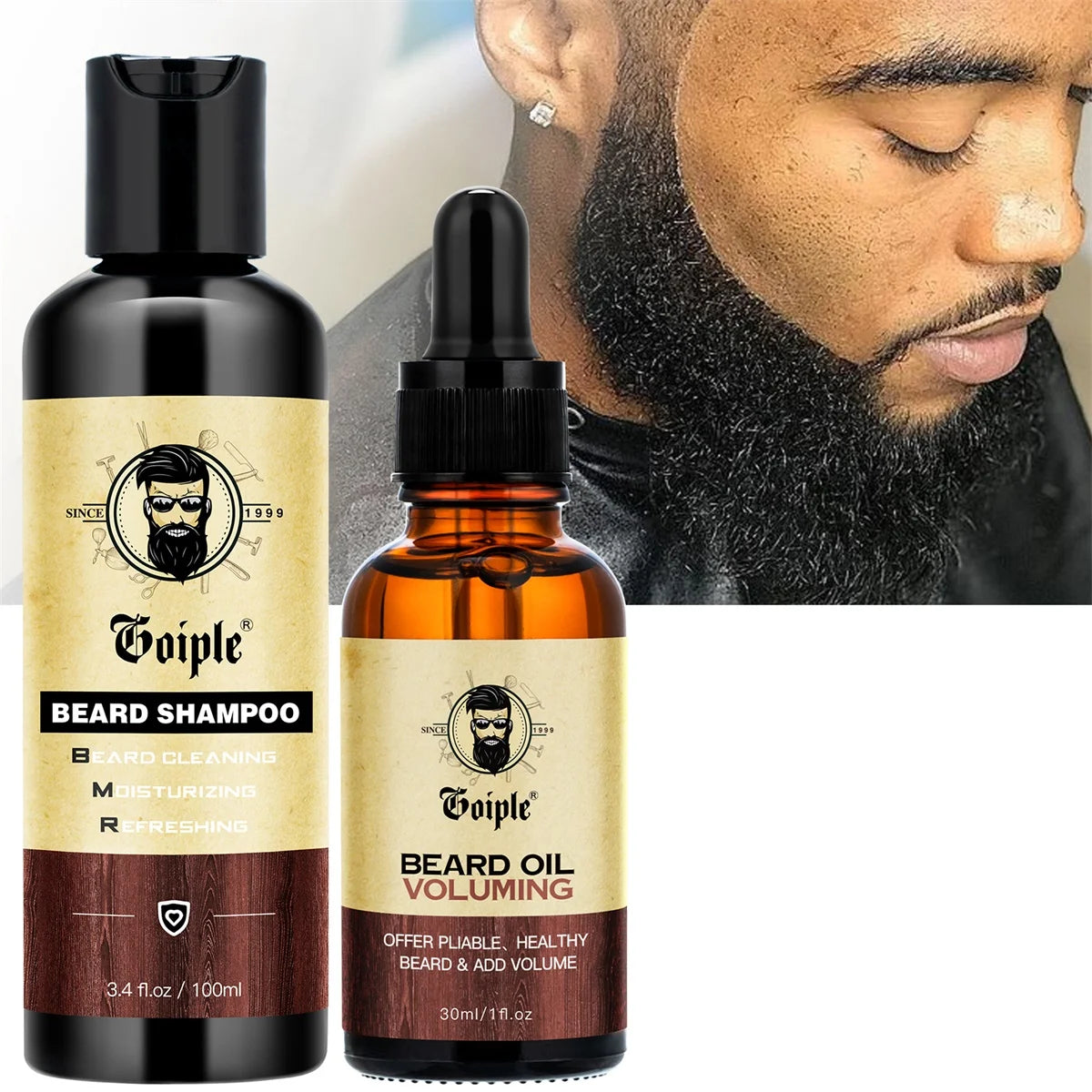 Goiple 2pcs Beard Grooming Kit Cleansing Shampoo and Volumizing Oil