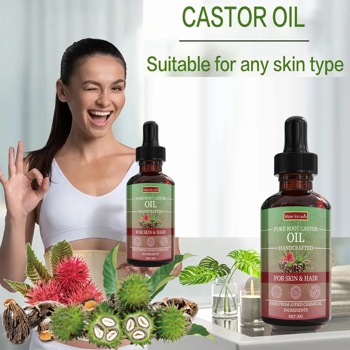 Poke Root Castor Oil Natural Moisturizing Serum for Skin and Hair