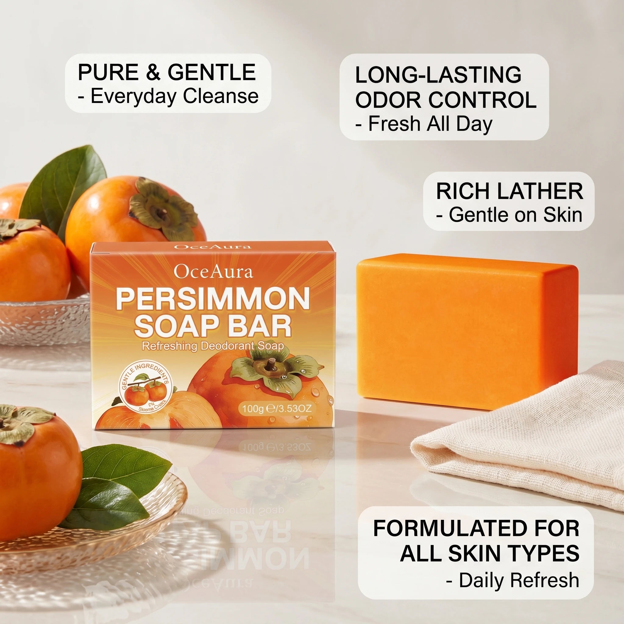 Natural Persimmon Deodorizing Soap Bar for Body Odor - 4