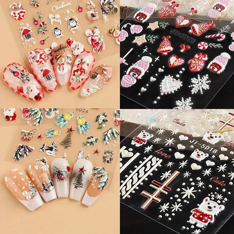 5D Embossed Christmas Nail Art Stickers for Holiday Manicures
