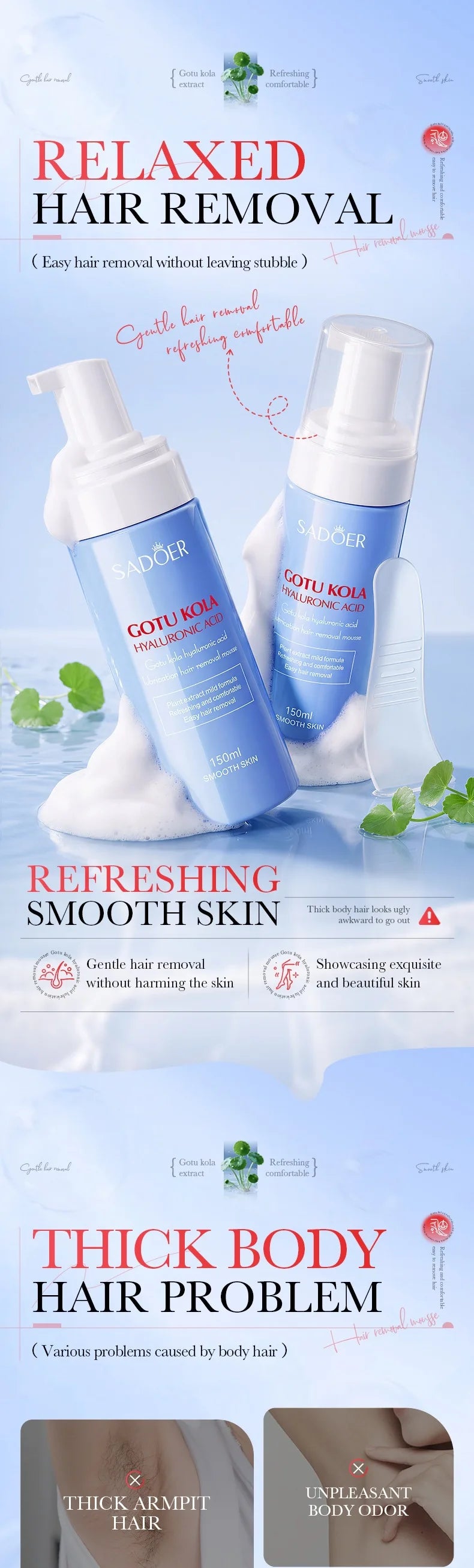 Sadoer Centella Hyaluronic Acid Hair Removal Mousse Gentle Body Foam - 6