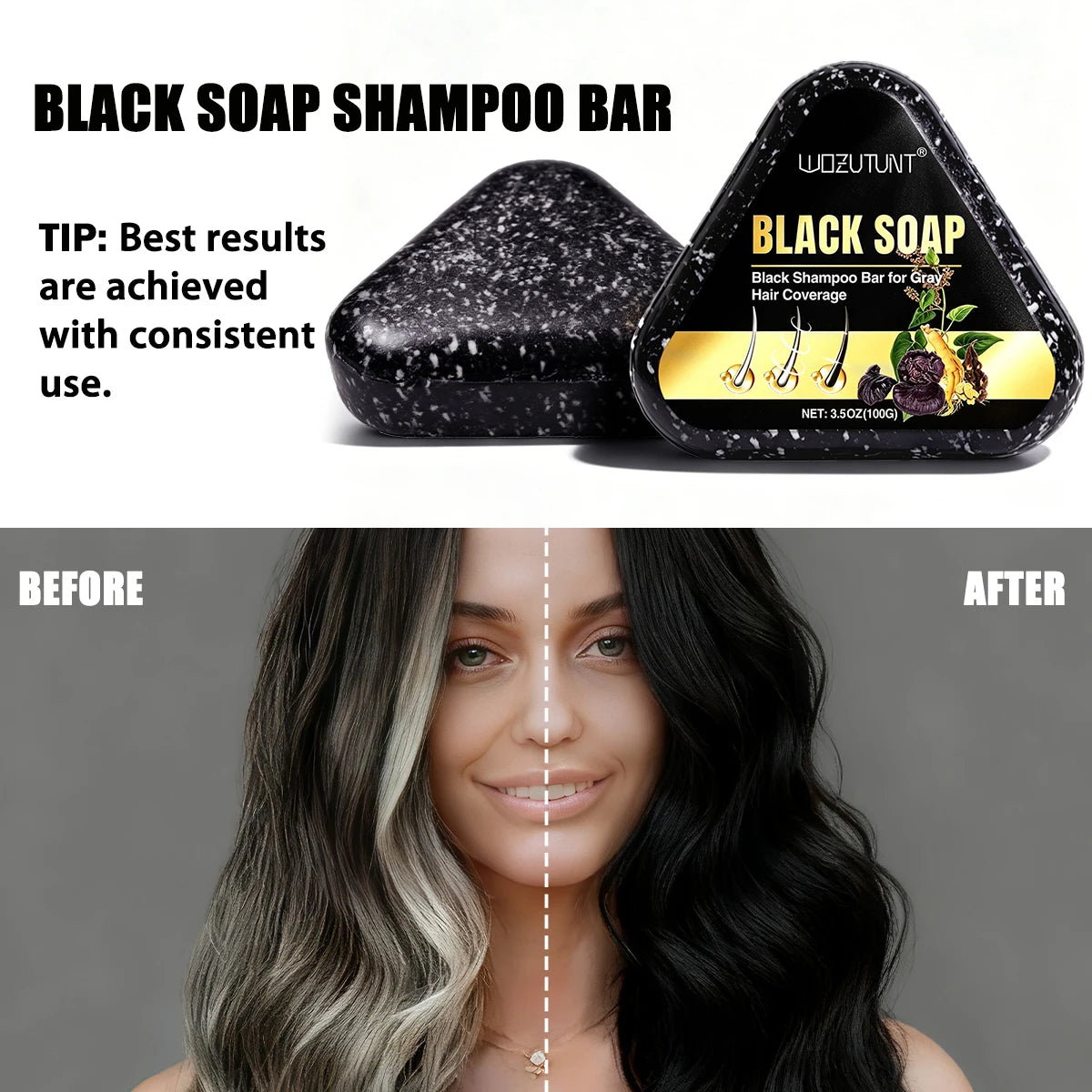 Natural Black Shampoo Bar Herbal Gray Hair Coverage Soap