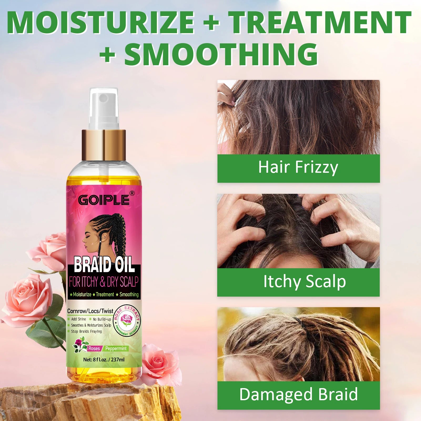 Rose Extract Braid Oil for Itchy Dry Scalp Cornrows Locs and Twists