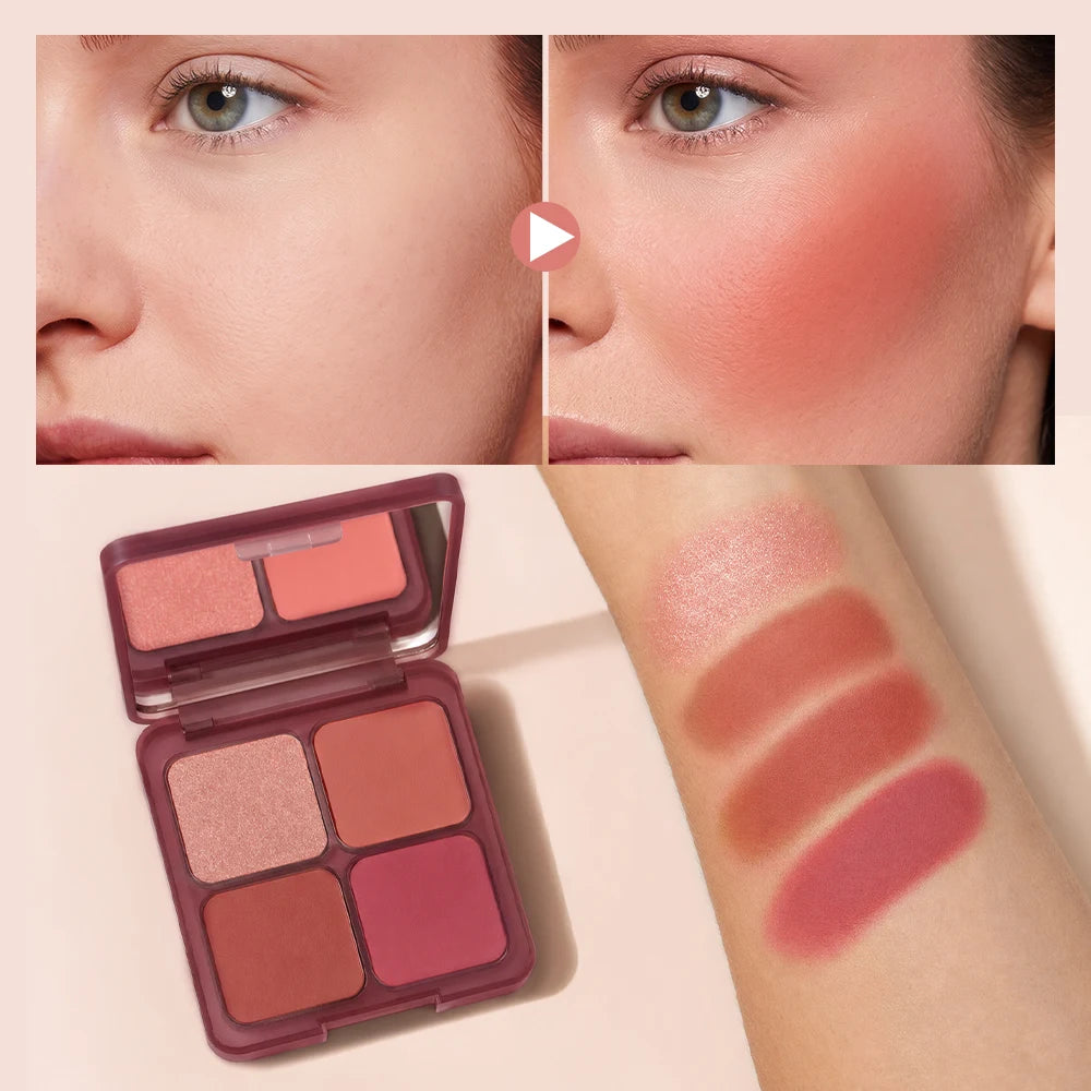 4-Color Matte Pigmented Blush Palette with Brush - 6