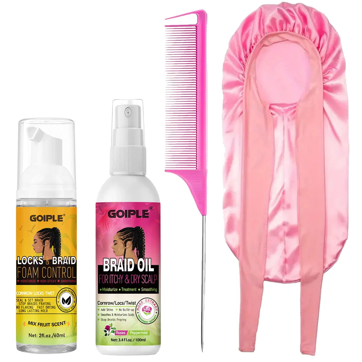 Goiple Braid Styling Kit Foam Mousse Braid Oil and Satin Bonnet - 1