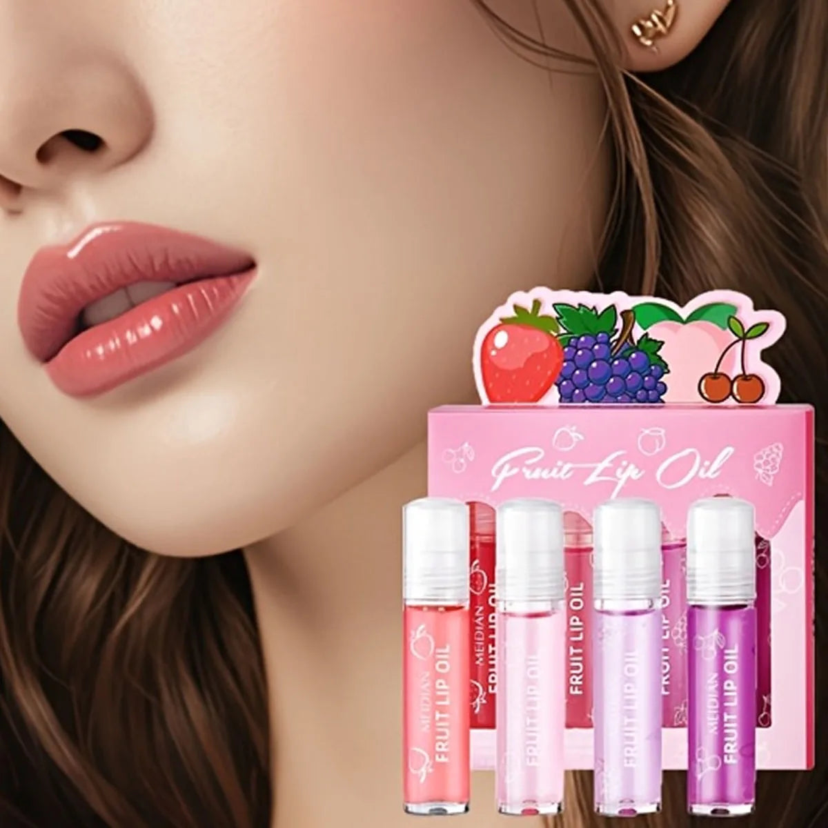 4 Piece Fruit Lip Oil Set Moisturizing Gloss for Dry Lips - 1