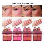 4-Color Matte Pigmented Blush Palette with Brush