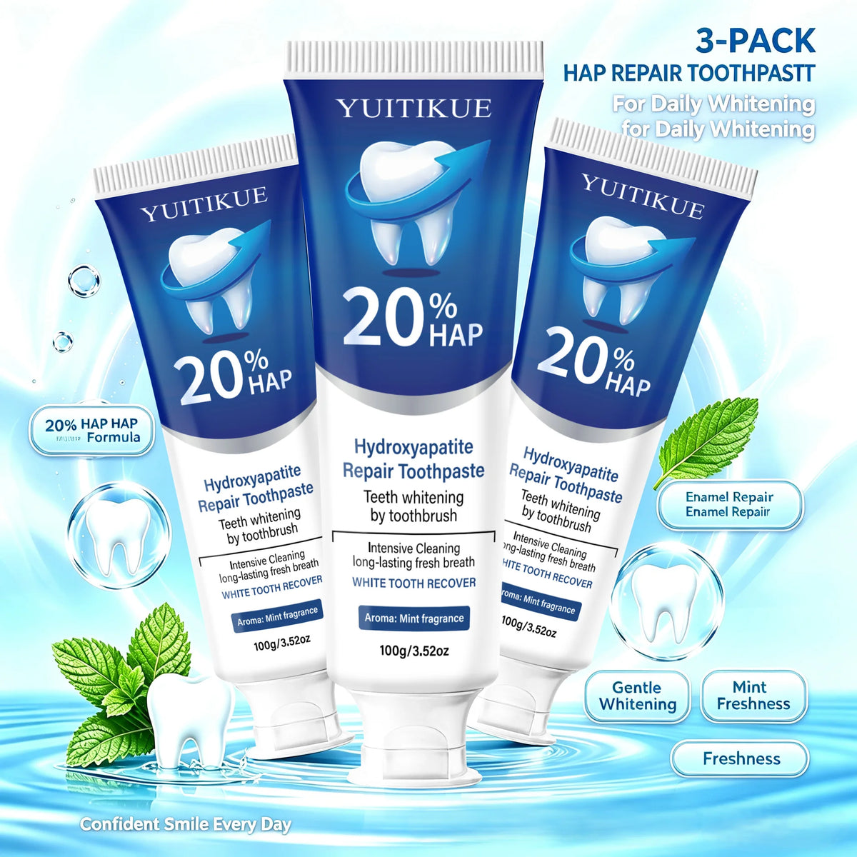 Yuitikue 20 Percent HAP Repair Toothpaste Whitening Mint 3 Pack