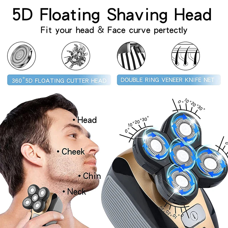 5 in 1 Electric Rotary Shaver Waterproof Beard Trimmer and Grooming Kit - 7