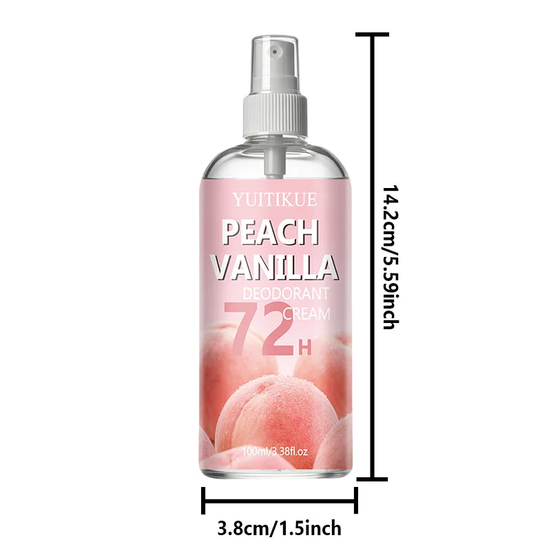 Yuitikue Peach Vanilla Deodorant Spray 72H Long Lasting Body Odor Control - 10
