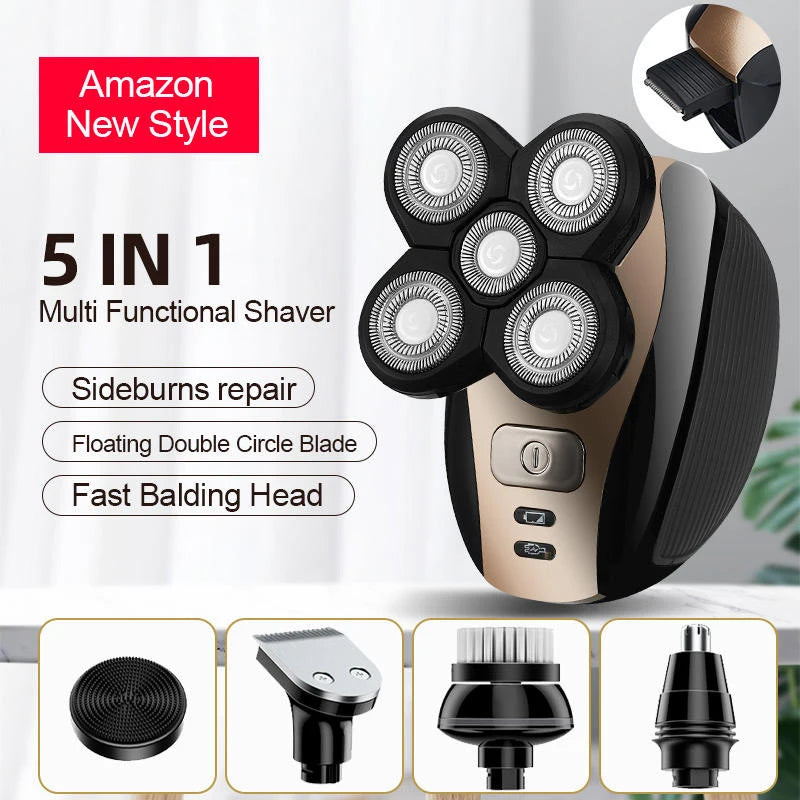 5 in 1 Electric Rotary Shaver Waterproof Beard Trimmer and Grooming Kit