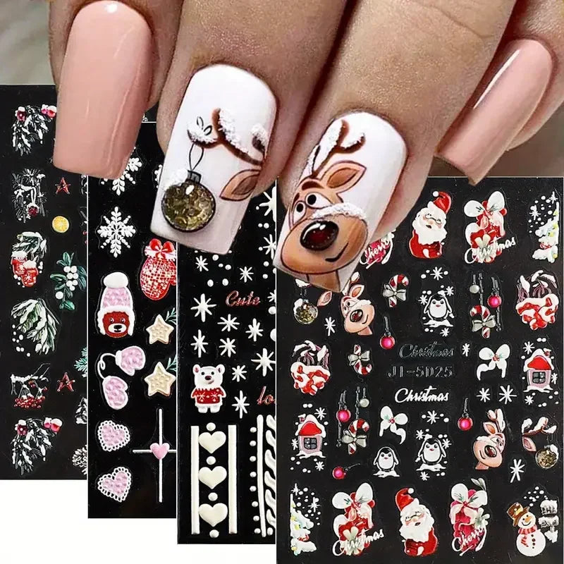 5D Embossed Christmas Nail Art Stickers for Holiday Manicures