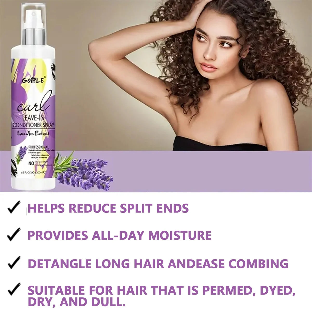Goiple Lavender Curl Hair Care Set Leave In Conditioner Heat Protectant - 10