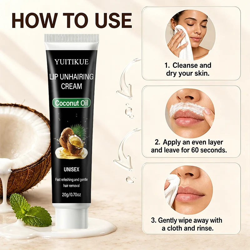 YUITIKUE Coconut Oil Lip Hair Removal Cream Gentle Facial Hair Remover