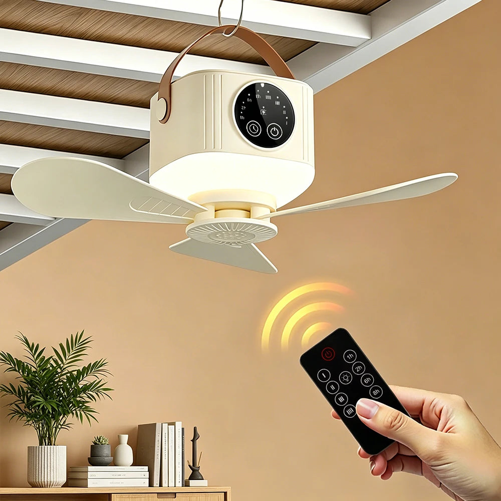 Portable Rechargeable Ceiling Fan with LED Light and Remote - 1