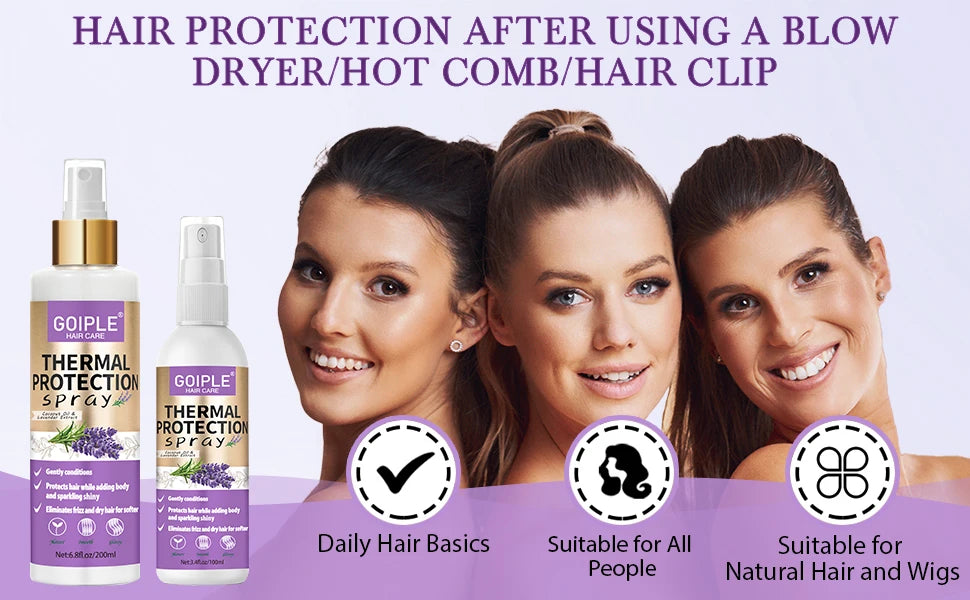 Lavender Extract Thermal Hair Protection Spray for Natural Hair and Wigs