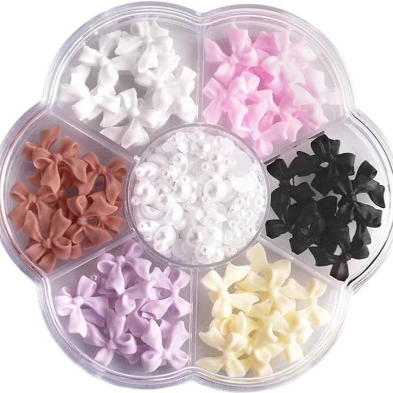 3D Mixed Nail Art Decorations with Bows Flowers and Pearls