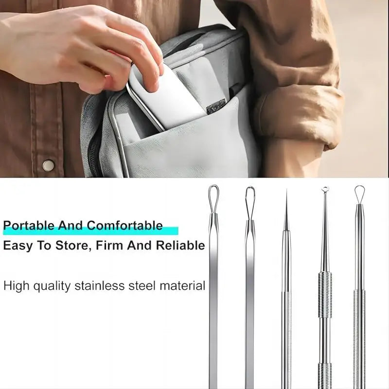 Professional Stainless Steel Blackhead and Pimple Extractor Tool Kit - 6
