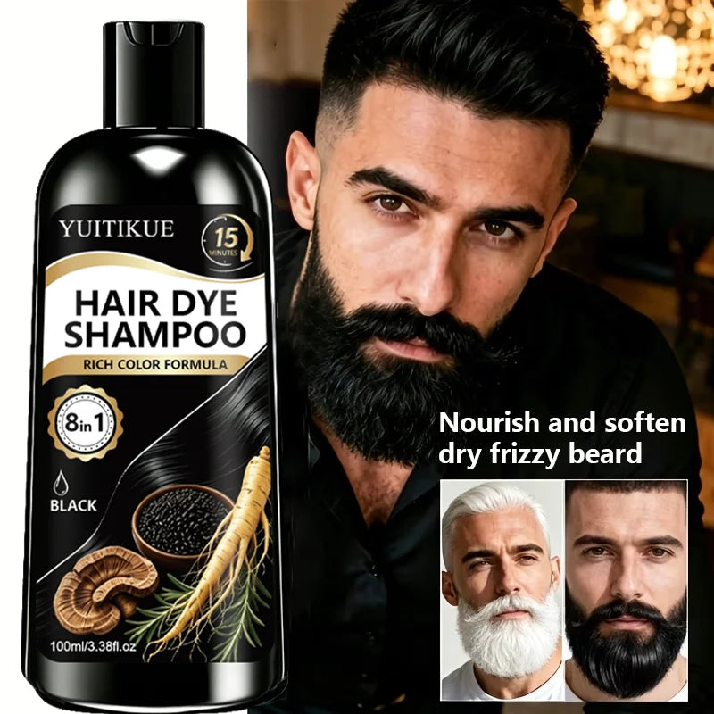 8 in 1 Ginseng Herbal Black Hair Color Dye Shampoo 100ml