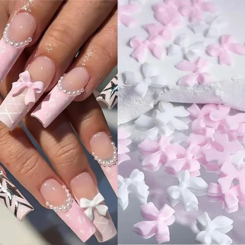 3D Mixed Nail Art Decorations with Bows Flowers and Pearls - 3