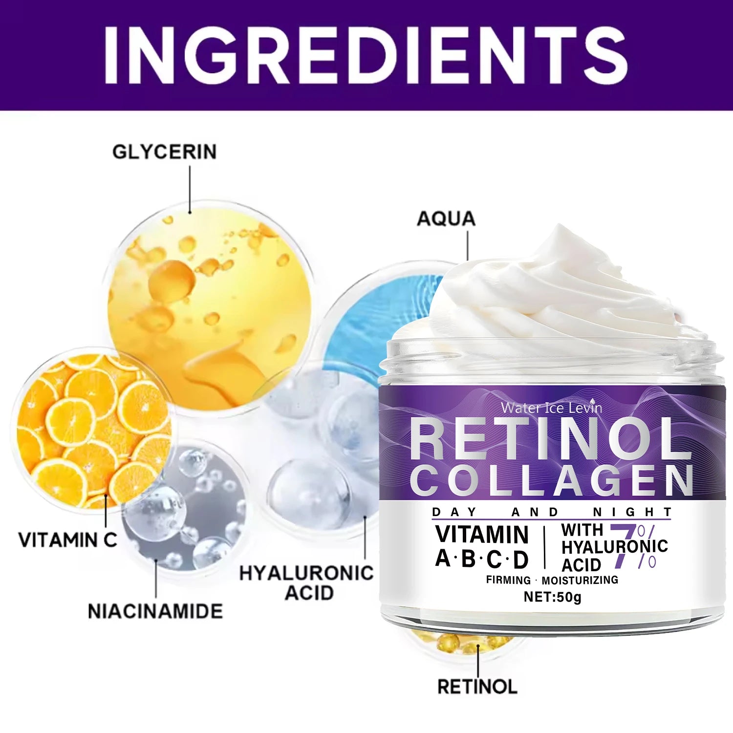Water Ice Levin Retinol Collagen Face Cream Anti Aging Moisturizer - 4