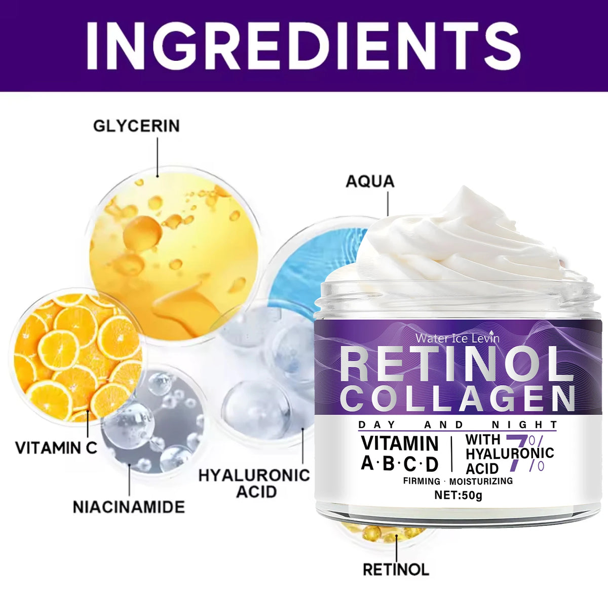 Water Ice Levin Retinol Collagen Face Cream Anti Aging Moisturizer