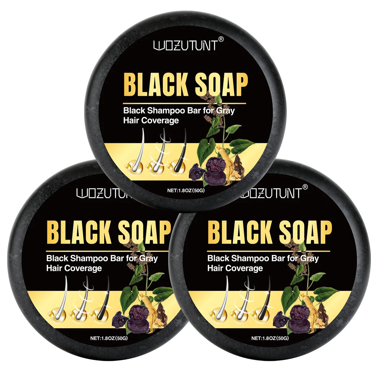 Goiple Black Hair Shampoo Bar Gray Coverage Natural Hair Darkening Soap - 12