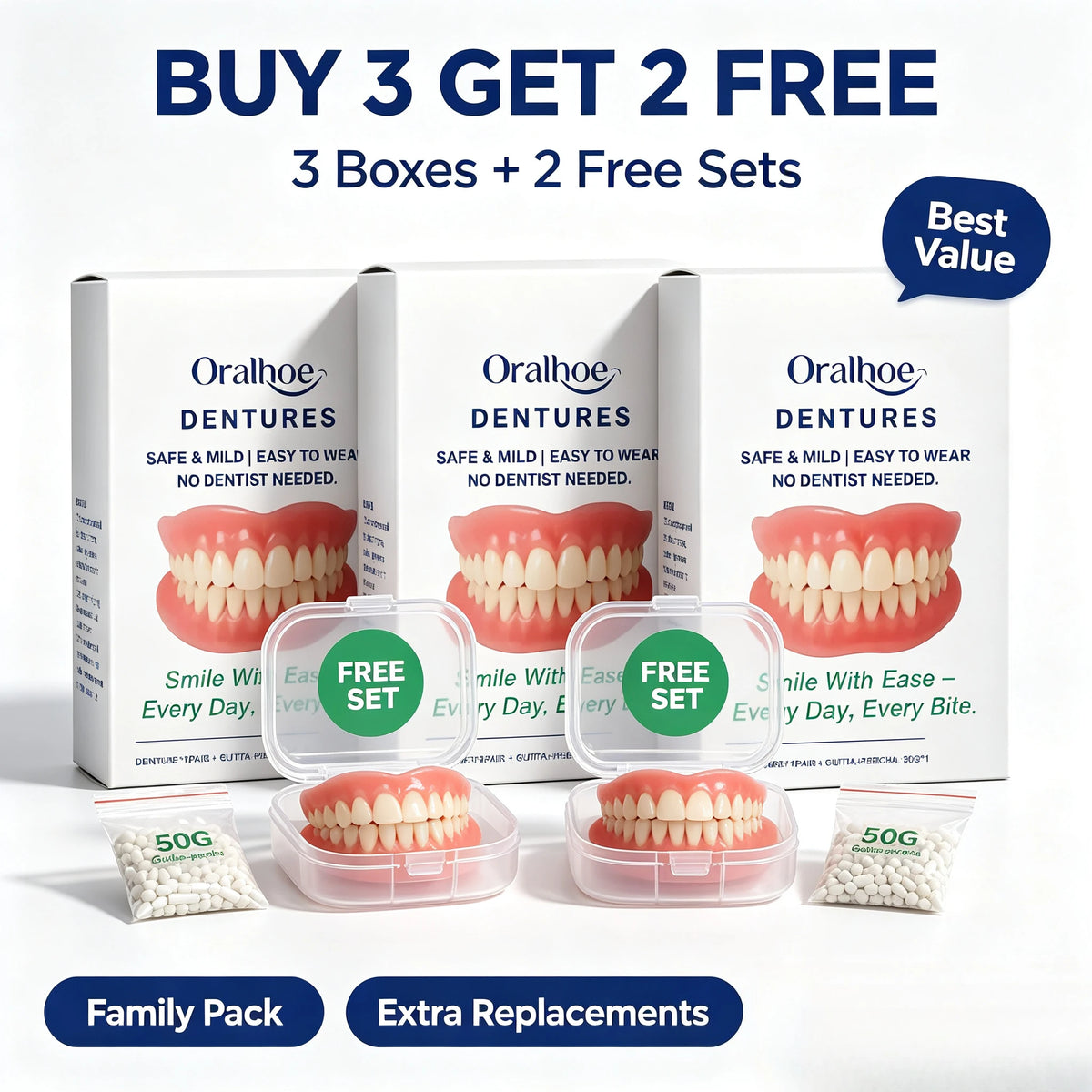 Adjustable Temporary Cosmetic Dentures for Instant Smile