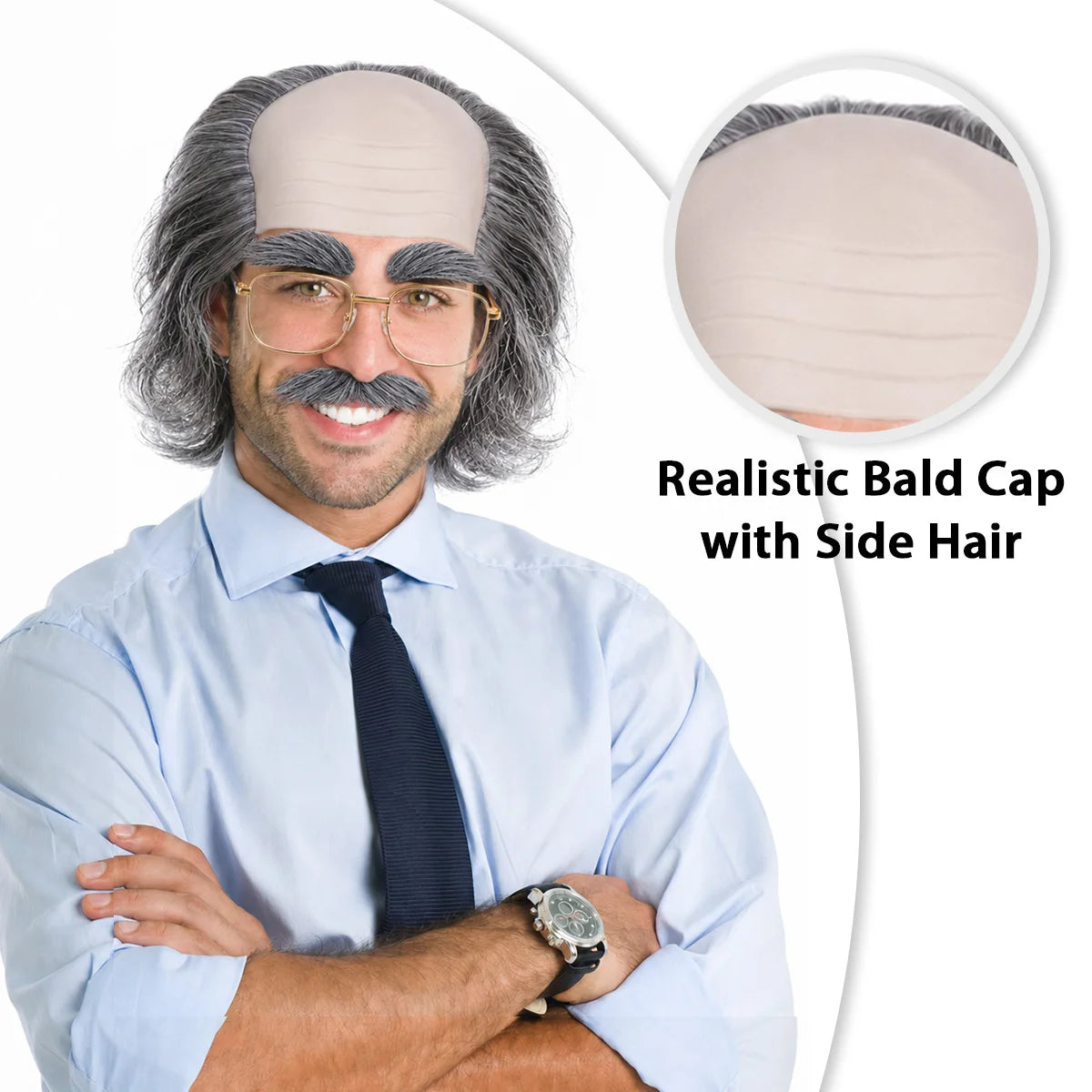 Old Man Bald Cap and Wig Set Costume Kit for Cosplay - 3