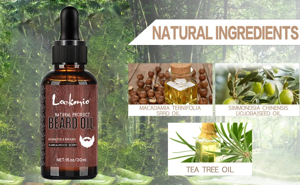 Lockmio Natural Beard Growth Oil Sandalwood Scent Grooming Treatment