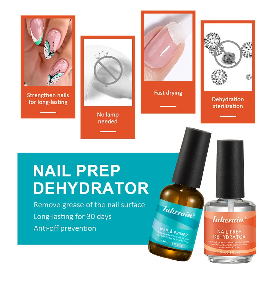Nail Prep Dehydrator and Primer Set for Long-Lasting Gel Manicure - 10