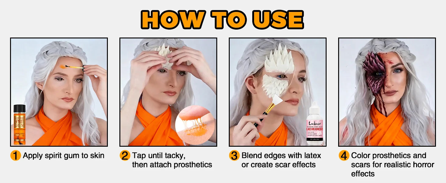 Spirit Gum Adhesive Remover and Lace Wig Glue Set for SFX and Cosplay