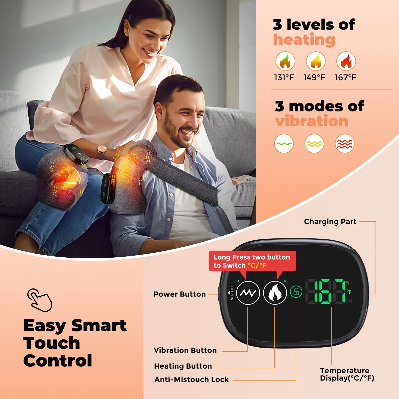 Cordless Heated Knee Massager with Vibration Therapy - 8