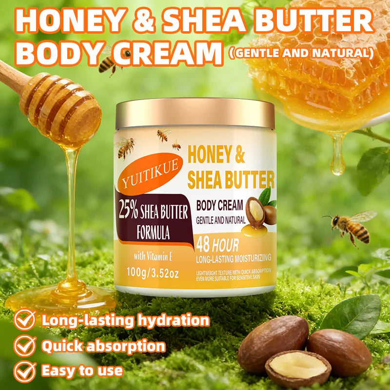 YUITIKUE 25% Shea Butter Body Cream 100g Honey Vitamin E Moisturizer