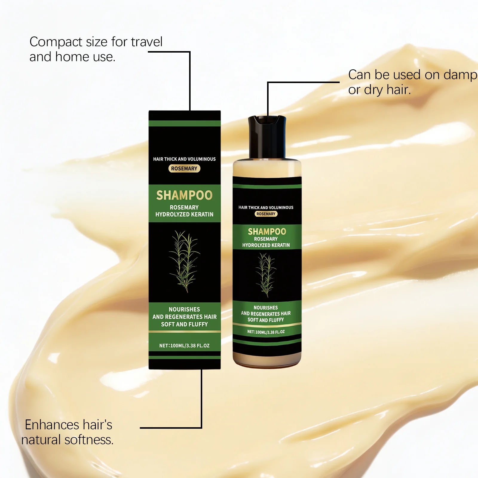 100ml Rosemary Hydrolyzed Keratin Hair Growth and Volumizing Shampoo