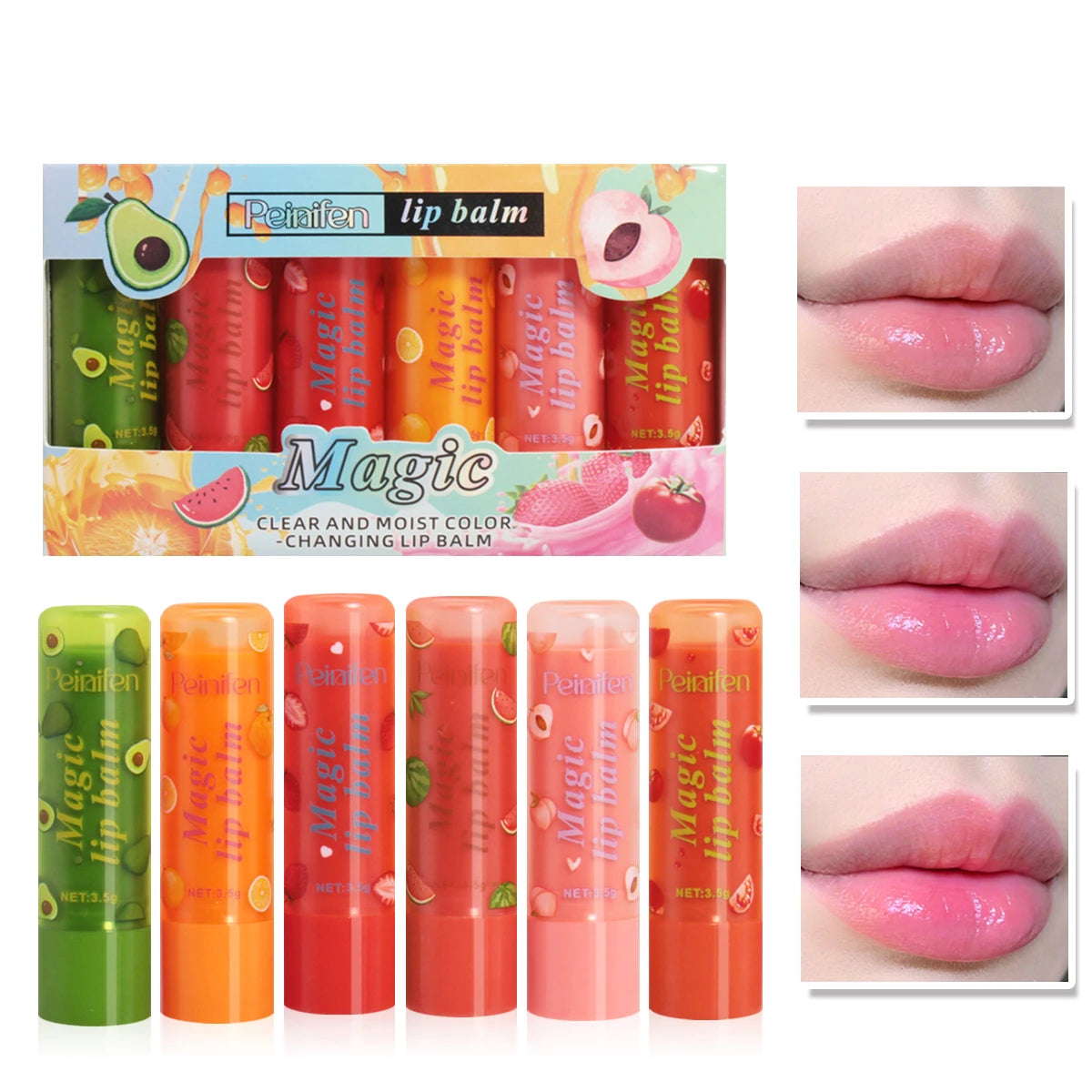 Peinifen Fruit Magic Lip Balm Set Color Changing Moisturizing Lipstick - 1