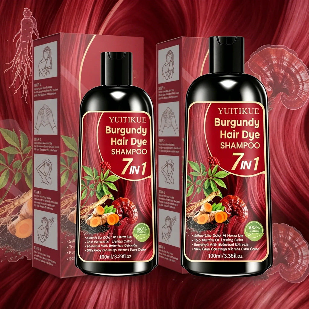Burgundy 7 in 1 Hair Dye Shampoo with Natural Plant Extracts