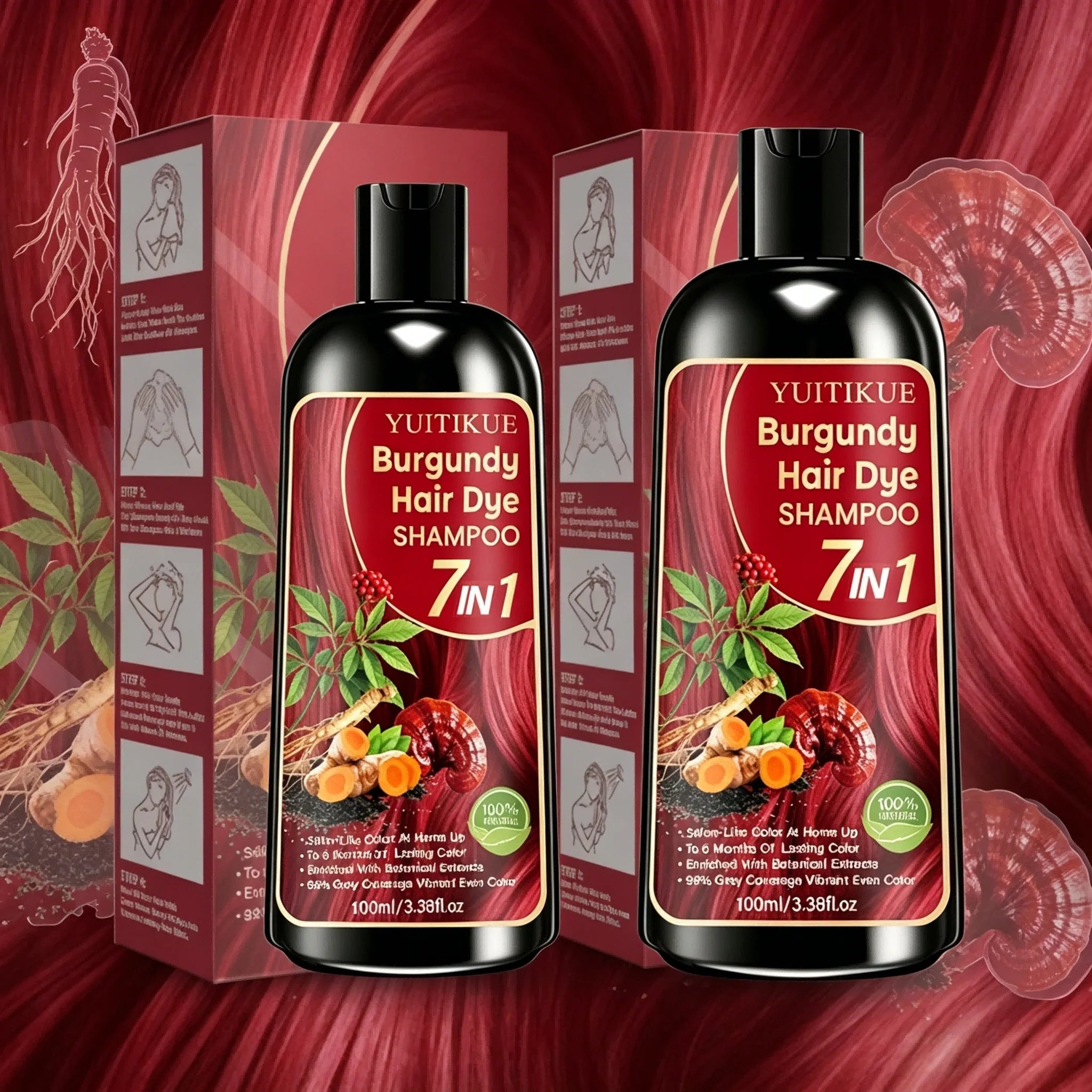 Burgundy 7 in 1 Hair Dye Shampoo with Natural Plant Extracts