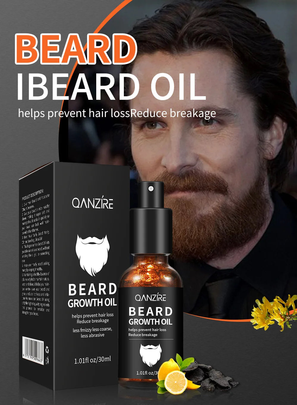 Qanzire Beard Growth Oil Natural Facial Hair Care and Grooming Serum