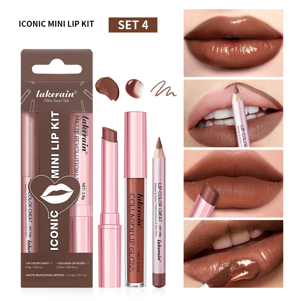 All-in-One Waterproof Lip Liner, Lipstick and Gloss Makeup Set